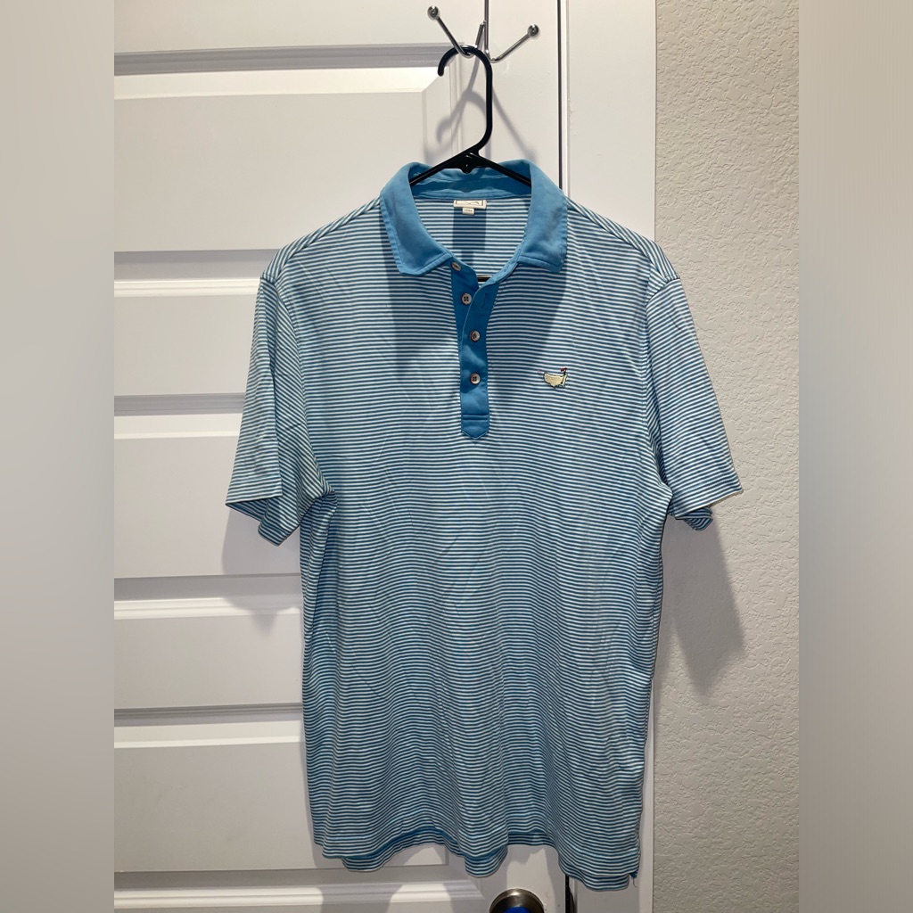 Masters Tournament Clubhouse Collection Blue Striped Polo Golf Shirt M